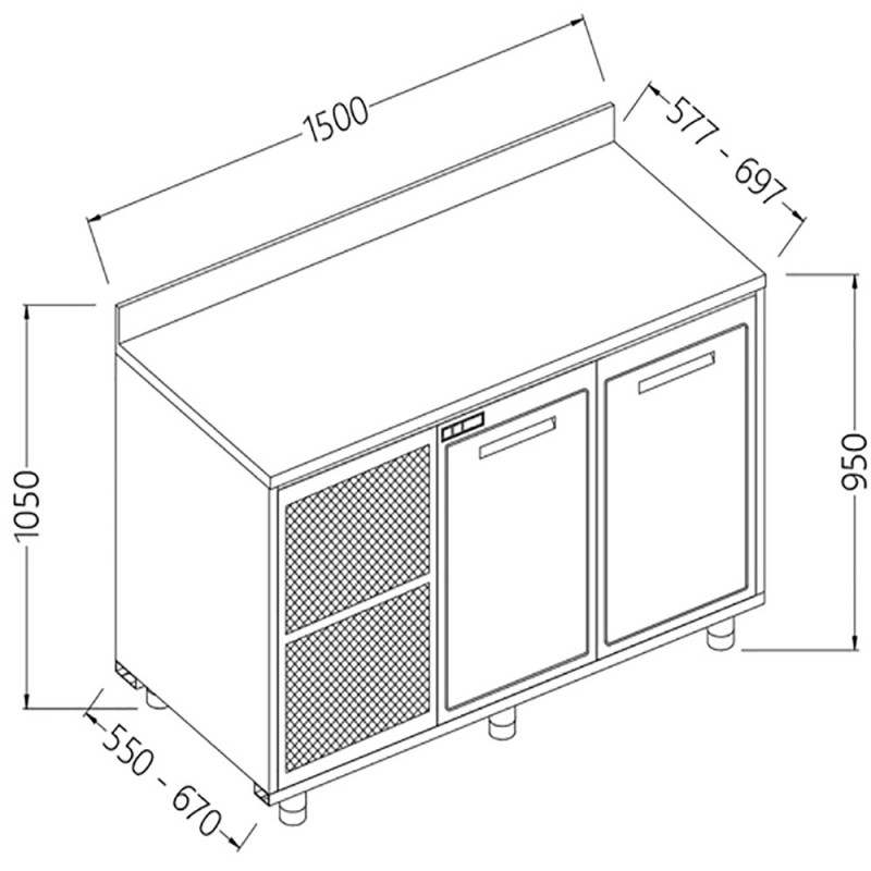 Meuble arrière neutre avec 2 portes et dosseret - 1500x670x1050 mm - NLS15X Meuble arrière neutre avec 2 portes et dosseret - 1500x670x1050 mm - NLS15X