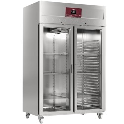 Armoire positive professionnelle sur roues avec 2 portes vitrées GN 2/1 - 1400 litres