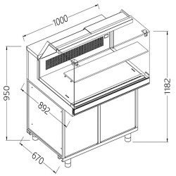 Vitrine snack chaud-froid statique vitres basses groupe à distance - 1000x892x1182 mm