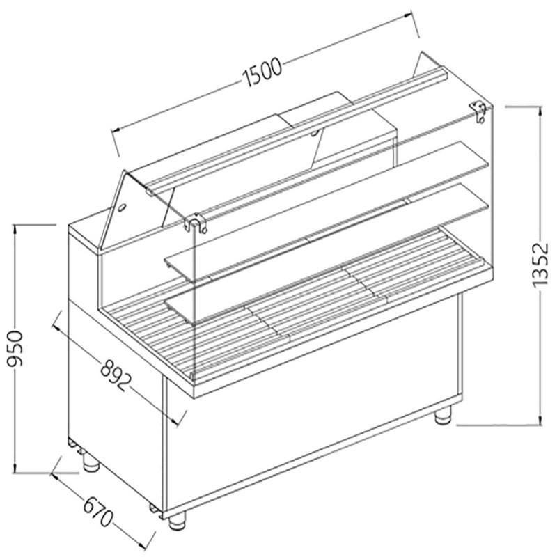 Vitrine snack pour pain vitres hautes - 1500x892x1382 mm Vitrine snack pour pain vitres hautes - 1500x892x1382 mm