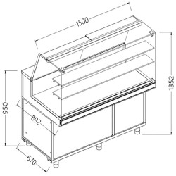 Comptoir vitrine chauffante ""à sec"" EN & GN, vitre haute, statique, sans réserve dim. 1500x890xh1350