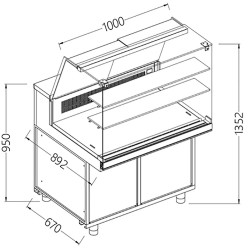 Vitrine snack chaud-froid statique vitres hautes groupe à distance - 1000x892x1382 mm