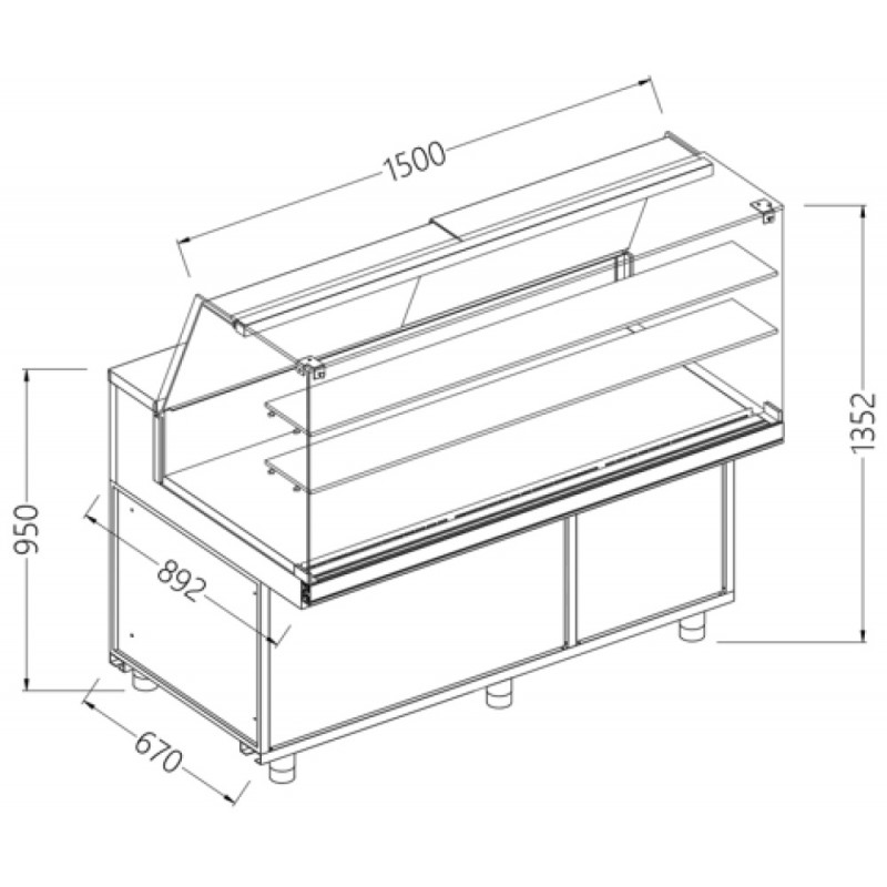 Comptoir vitrine neutre x boulangerie EN & GN, vitre haute dim. 1500x890xh1350 Comptoir vitrine neutre x boulangerie EN & GN, vitre haute dim. 1500x890xh1350
