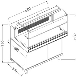 Vitrine snack chaud-froid statique vitres basses groupe à distance - 1300x892x1182 mm