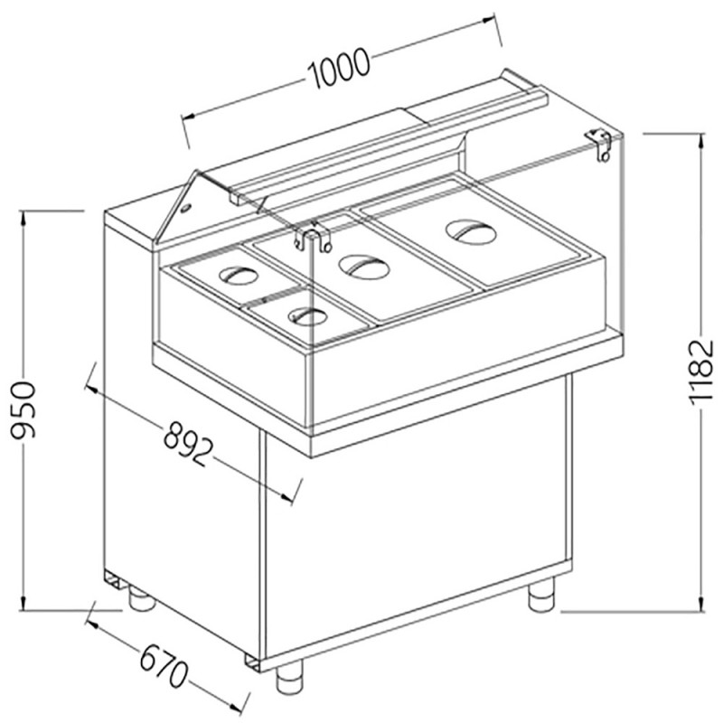 Comptoir vitrine chauffante ""bain marie"" 2x GN, vitre basse, statique, sans réserve Comptoir vitrine chauffante ""bain marie"" 2x GN, vitre basse, statique, sans réserve