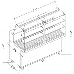 Vitrine snack pour pain vitres hautes - 1700x892x1382 mm