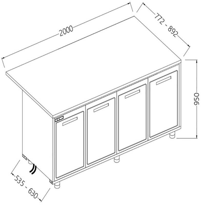 Comptoirs de bar réfrigérés T N avec 4 portes et moteur à distance section caisse - 2000x535x950 mm - BCVR20X/5 Comptoirs de bar réfrigérés T N avec 4 portes et moteur à distance section caisse - 2000x535x950 mm - BCVR20X/5