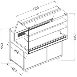Vitrine snack chaud-froid statique vitres hautes groupe à distance - 1300x892x1382 mm