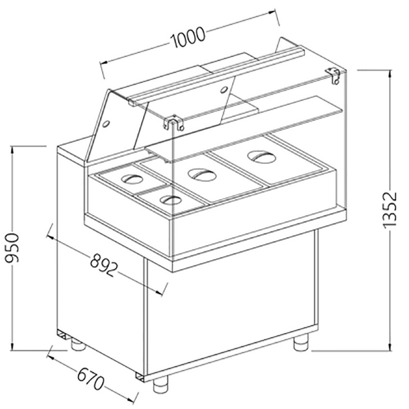 Comptoir vitrine chauffante ""bain marie"" 2x GN, vitre haute, statique, sans réserve Comptoir vitrine chauffante ""bain marie"" 2x GN, vitre haute, statique, sans réserve