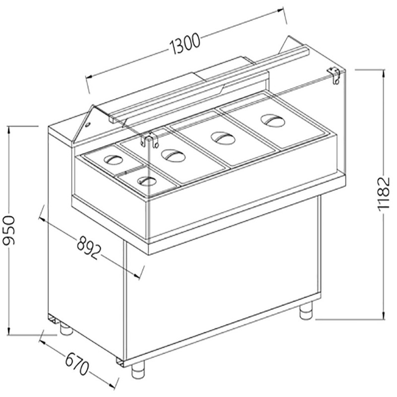 Comptoir vitrine chauffante ""bain marie"" 3x GN, vitre basse, statique, sans réserve Comptoir vitrine chauffante ""bain marie"" 3x GN, vitre basse, statique, sans réserve