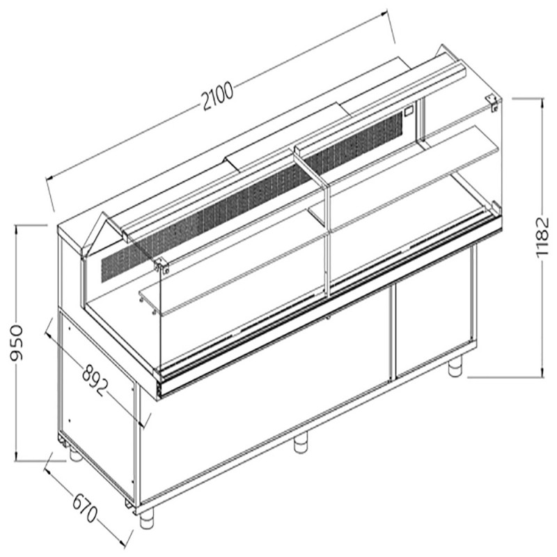 Comptoir vitrine en et gn, vitre basse, statique Metrika Line dimension : 2100x890xh1182 Comptoir vitrine en et gn, vitre basse, statique Metrika Line dimension : 2100x890xh1182
