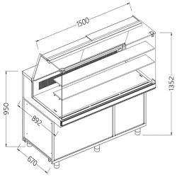 Vitrine snack chaud-froid statique vitres hautes groupe à distance - 1500x892x1182 mm