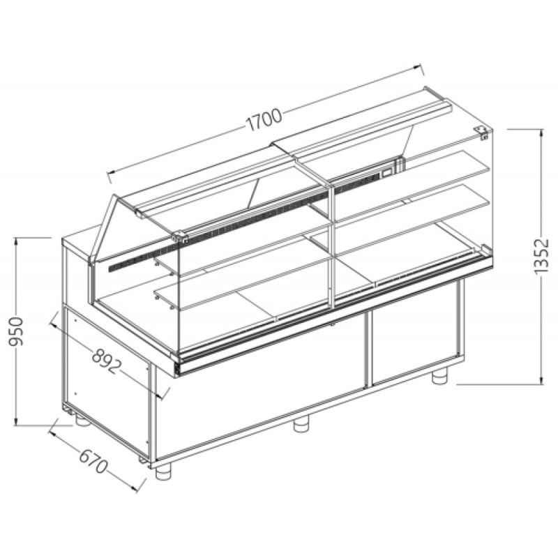 Comptoir vitrine neutre x boulangerie EN & GN, vitre haute dim. 1700x890xh1350 Comptoir vitrine neutre x boulangerie EN & GN, vitre haute dim. 1700x890xh1350