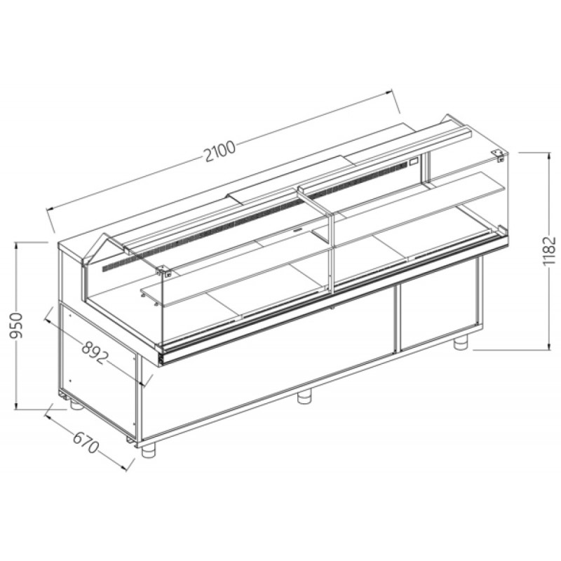 Comptoir vitrine neutre x boulangerie EN & GN, vitre basse dim. 2100x890xh1180 Comptoir vitrine neutre x boulangerie EN & GN, vitre basse dim. 2100x890xh1180