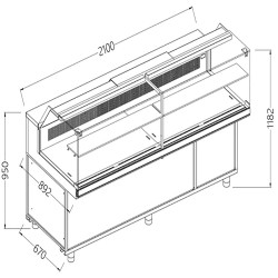 Vitrine snack chaud-froid statique vitres basses groupe à distance - 2100x892x1182 mm