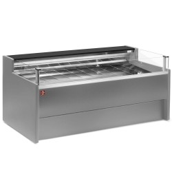 Comptoir vitrine réfrigéré à vitre Self-service, ventilé, avec réserve - GRIS