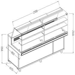 Vitrine snack chaud-froid statique vitres hautes groupe à distance - 1500x892x1382 mm