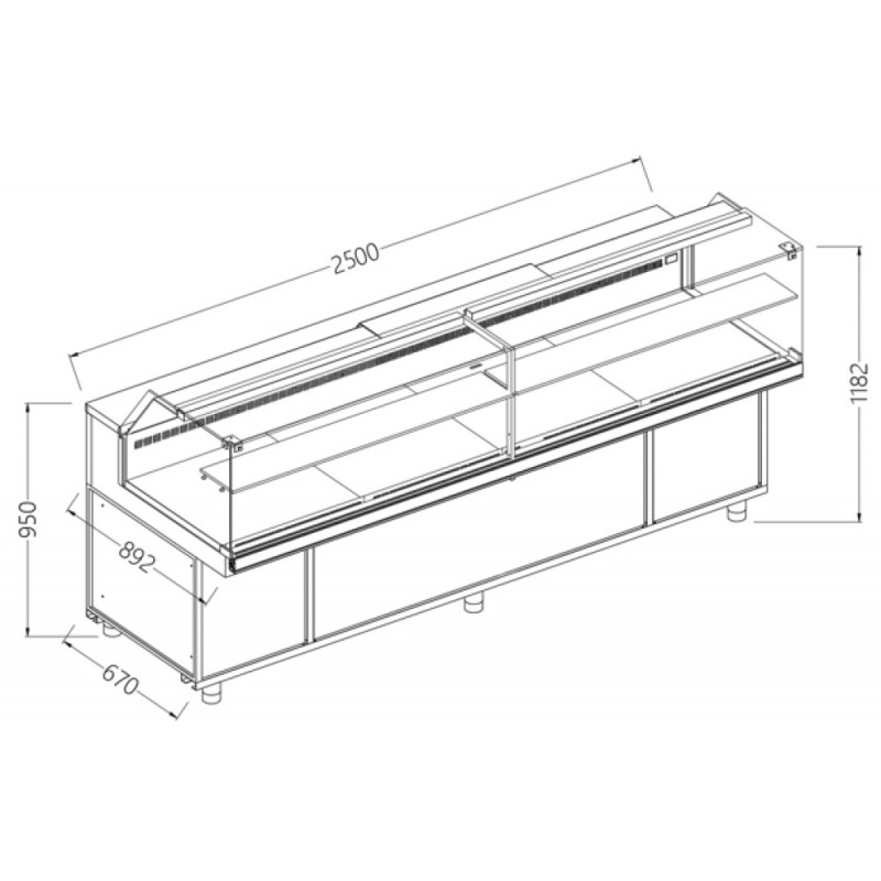 Comptoir vitrine neutre x boulangerie EN & GN, vitre basse dim. 2500x890xh1180 Comptoir vitrine neutre x boulangerie EN & GN, vitre basse dim. 2500x890xh1180