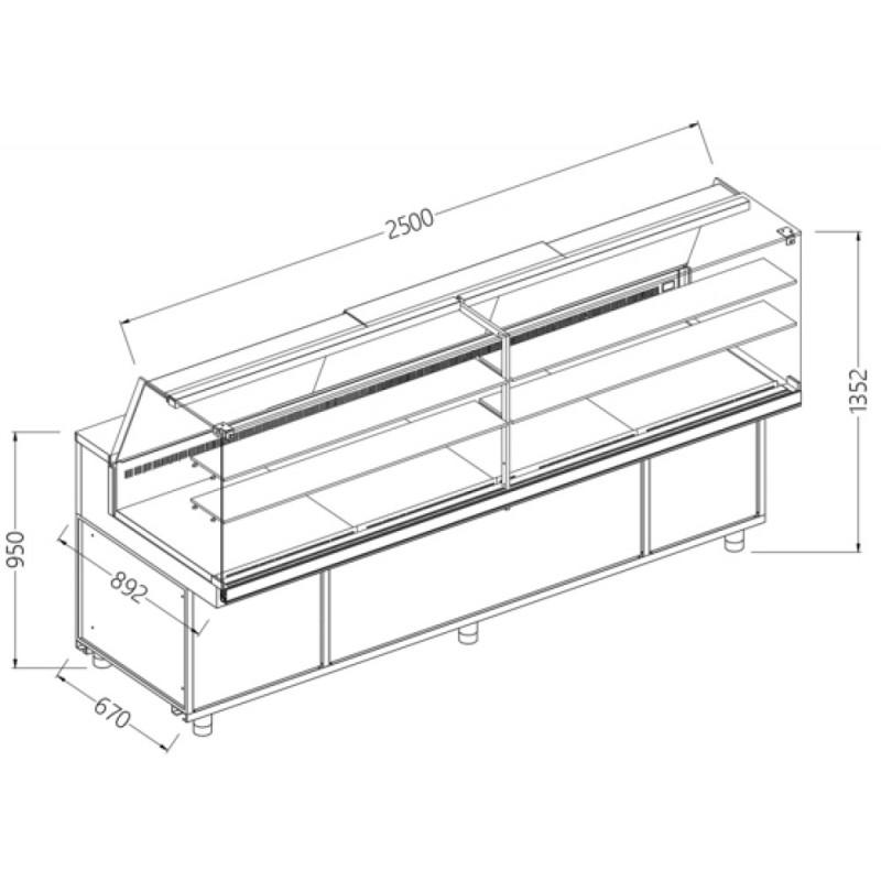 Comptoir vitrine neutre x boulangerie EN & GN, vitre haute dim. 2500x890xh1350 Comptoir vitrine neutre x boulangerie EN & GN, vitre haute dim. 2500x890xh1350