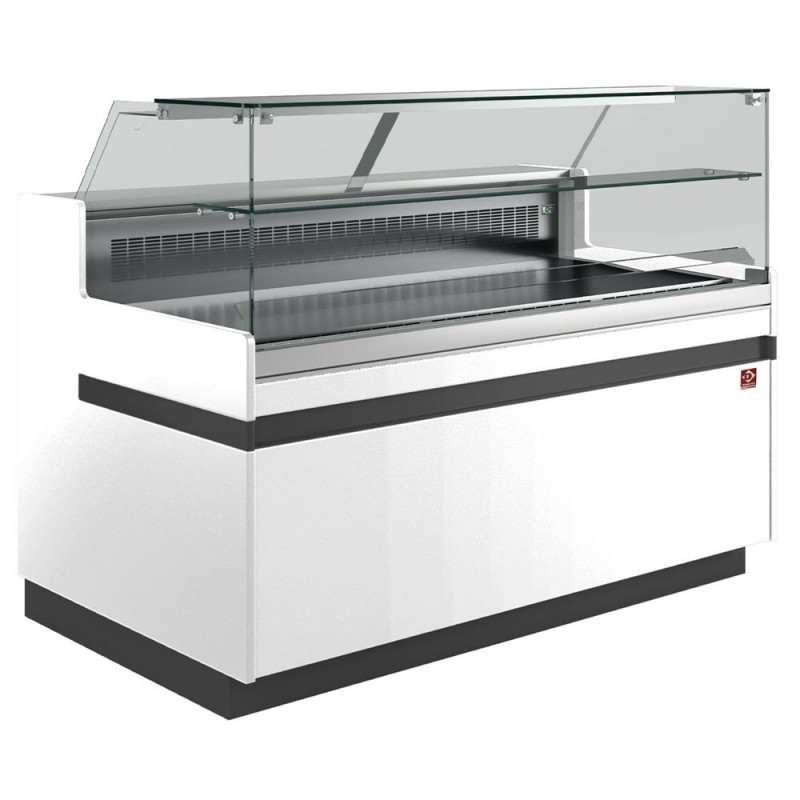 Comptoir presentation réfrigéré positif vitre droite basse ventilé blanc 2138 mm de largeur