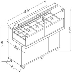 Vitrine snack saladette vitres basses avec groupe - 1700x892x1182 mm
