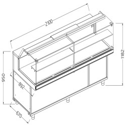 Vitrine snack chaud-sec vitres basses avec groupe avec reserve - 2100x892x1382 mm - CB21X/R