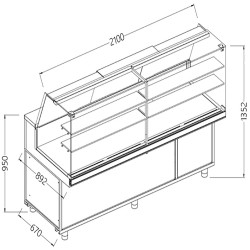 Vitrine snack chaud-sec vitres hautes avec groupe avec reserve - 2100x892x1382 mm - CA21X/R