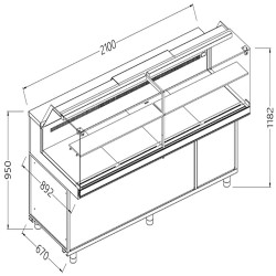 Vitrines réfrigérées ventilées pour les snacks vitres basses avec groupe avec réserve - 2100x892x1182 mm