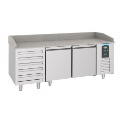 TABLE PRÉP POUR PIZZA 2 PORTES ET 5 TIROIRS - 2100x800x1080 mm