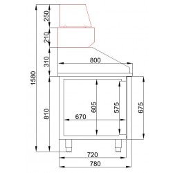 TABLE PRÉP POUR PIZZA 3 PORTES - 2100x800x1080 mm