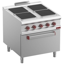 Fourneau électrique 4 plaques avec four GN 2/1 en acier inox AISI 304