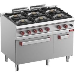 Cuisinière à gaz 6 brûleurs haute efficacité avec four GN 2/1 et armoire neutre