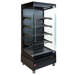 Vitrine Chauffante Libre-Service FULL BLACK sur Roues avec Porte Vitrée - 4 Étagères Réglables et Chauffage Ventilé