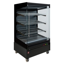 Vitrine Chauffante Libre-Service sur Roues - FULL BLACK, 3 Étagères, 800x741x1497 mm