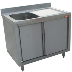 Unité d'évier avec égouttoir et armoire à porte coulissante - 1400x700x880/900mm