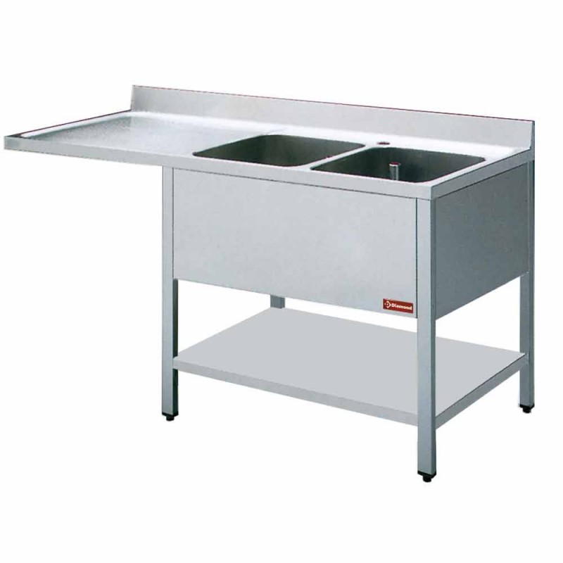 Évier : Double bassins avec égouttoir, 1800x700x880/900mm Évier : Double bassins avec égouttoir, 1800x700x880/900mm