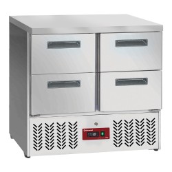 Table Frigorifique Compacte Éco-Responsable avec 4 Tiroirs GN 1/1 en Acier Inoxydable