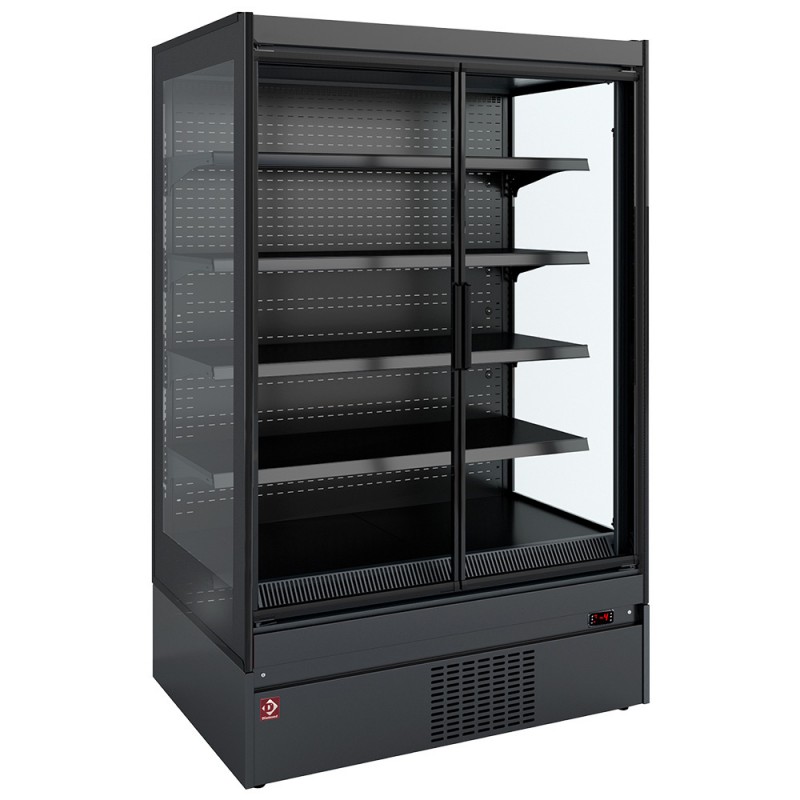 Meuble Mural Réfrigéré Noir avec Portes Battantes et Éclairage LED pour Libre-Service Meuble Mural Réfrigéré Noir avec Portes Battantes et Éclairage LED pour Libre-Service