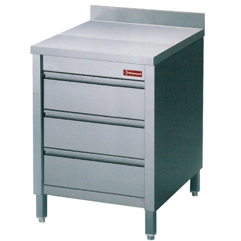 Table en acier inoxydable avec armoire et 3 tiroirs GN1/1 - 600x700x880/900 mm Table en acier inoxydable avec armoire et 3 tiroirs GN1/1 - 600x700x880/900 mm
