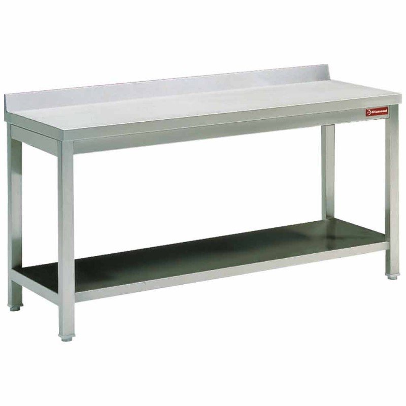 Table de travail en acier inoxydable avec bord arrière relevé et tablette inférieure renforcée - 2400x700x880/900 mm Table de travail en acier inoxydable avec bord arrière relevé et tablette inférieure renforcée - 2400x700x880/900 mm