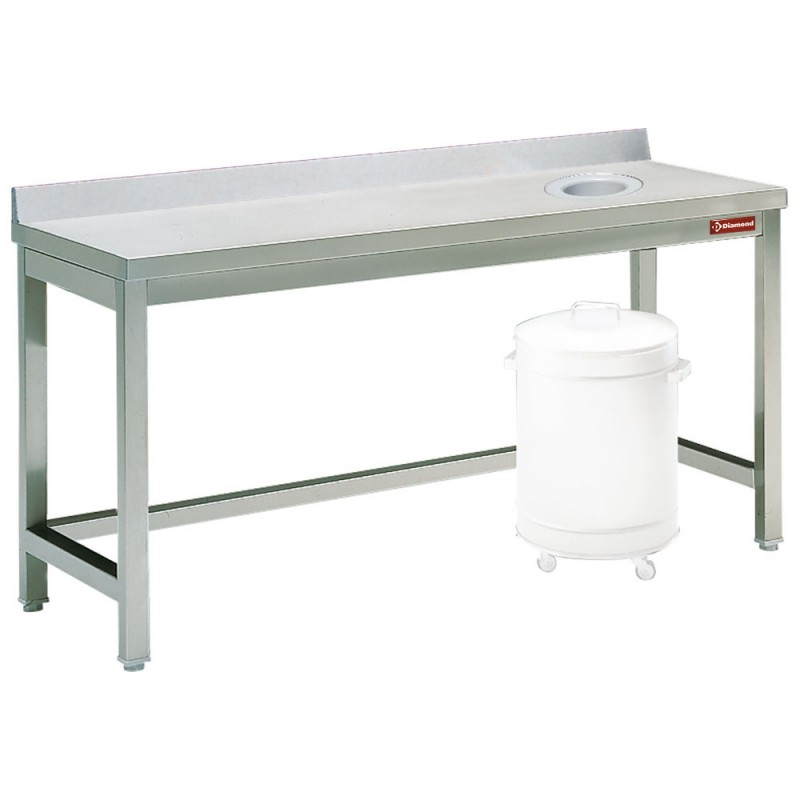 Table à débarrasser en acier inox avec vide-ordures et bord relevé Table à débarrasser en acier inox avec vide-ordures et bord relevé