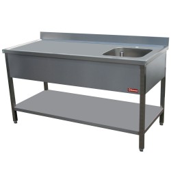 Table de chef en acier inoxydable avec évier à droite et étagère inférieure - 1400x700x880/900 mm