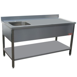 Table de Chef en Acier Inox avec Cuve à Gauche et Tablette Inférieure - 1400x700x880/900 mm