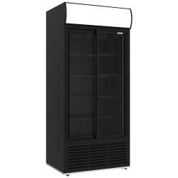 Vitrine Réfrigérée Noire 783L avec Portes Coulissantes et Éclairage LED