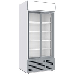Vitrine Réfrigérée Positive 783L, 2 Portes Coulissantes, Blanche avec Éclairage LED et Serrure à Clé