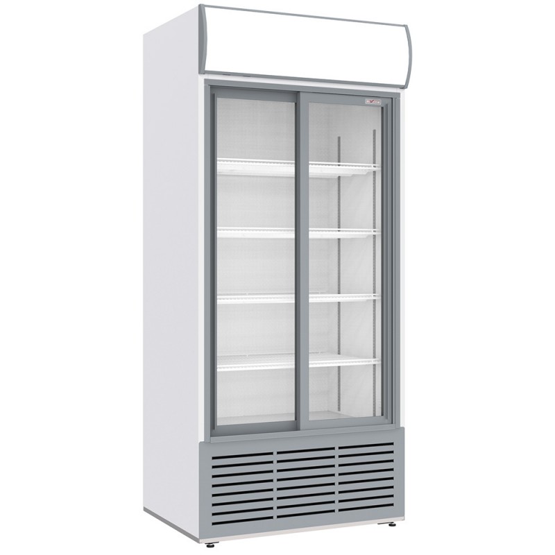 Vitrine Réfrigérée Positive 783L, 2 Portes Coulissantes, Blanche avec Éclairage LED et Serrure à Clé