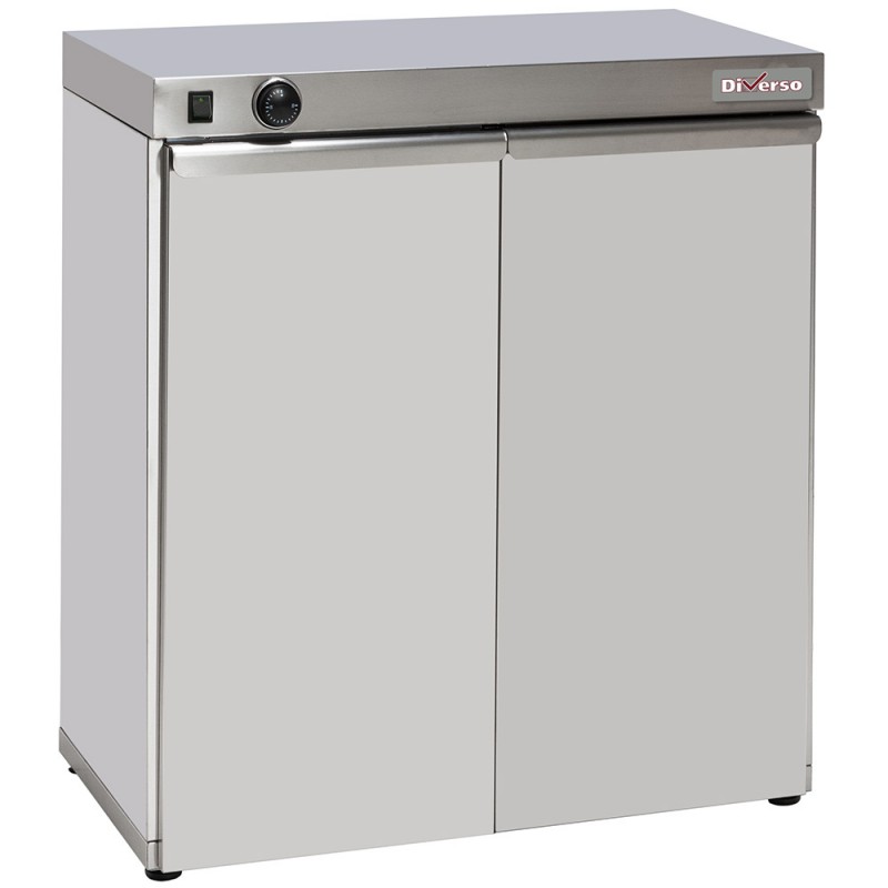 Armoire chauffante en acier inoxydable pour 120 assiettes avec thermostat et portes magnétiques Armoire chauffante en acier inoxydable pour 120 assiettes avec thermostat et portes magnétiques