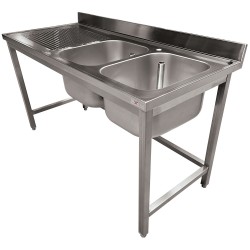 Plonge Inox ECO 2 Cuves avec Égouttoir Gauche - 1800x700x900 mm