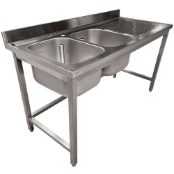 Plonge Inox ECO 2 Cuves avec Égouttoir à Droite - 1600x700x900 mm