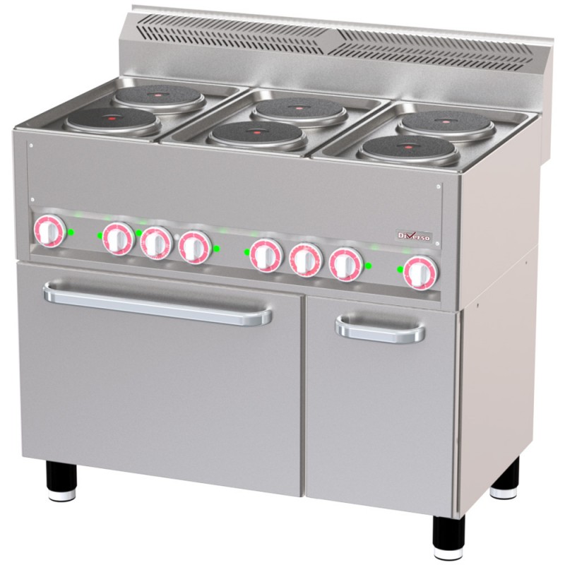 Fourneau électrique avec 6 plaques et four à convection GN1/1 Fourneau électrique avec 6 plaques et four à convection GN1/1